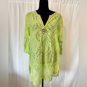 Cynthia Steffe Flare Sleeve Embroidered Eyelet Mini Dress Green Size Medium